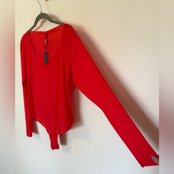 Skims NEW Poppy Red Jelly Sheer Long Sleeve Thong Bodysuit-  Size 3X - Picture 4 of 8